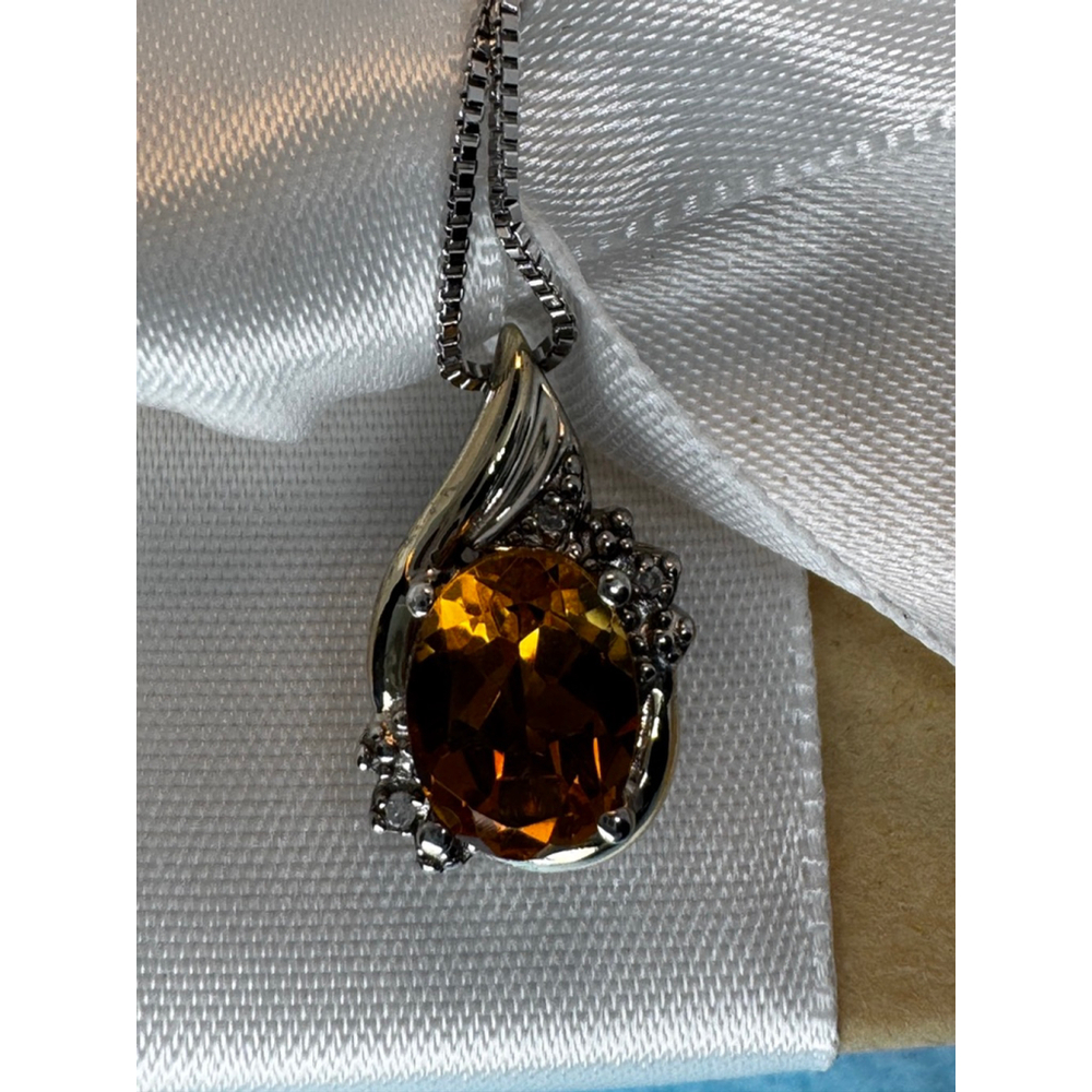 Sterling Silver Citrine Oval Gemstone Swirl Pendant Necklace Box Chain